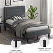 Pemberly Row Twin Size Upholstered Bed Frame Button Tufted Foundation Gray