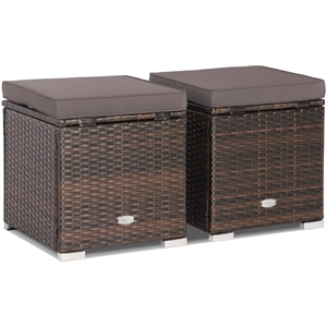 Pemberly Row 2PCS Patio Rattan Ottoman Seat Storage Box Gray