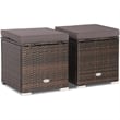 Pemberly Row 2PCS Patio Rattan Ottoman Seat Storage Box Gray