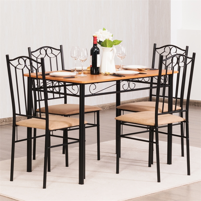 Pemberly Row 5Pc Dining Set Wood Metal Table & 4 Chairs Kitchen Furniture