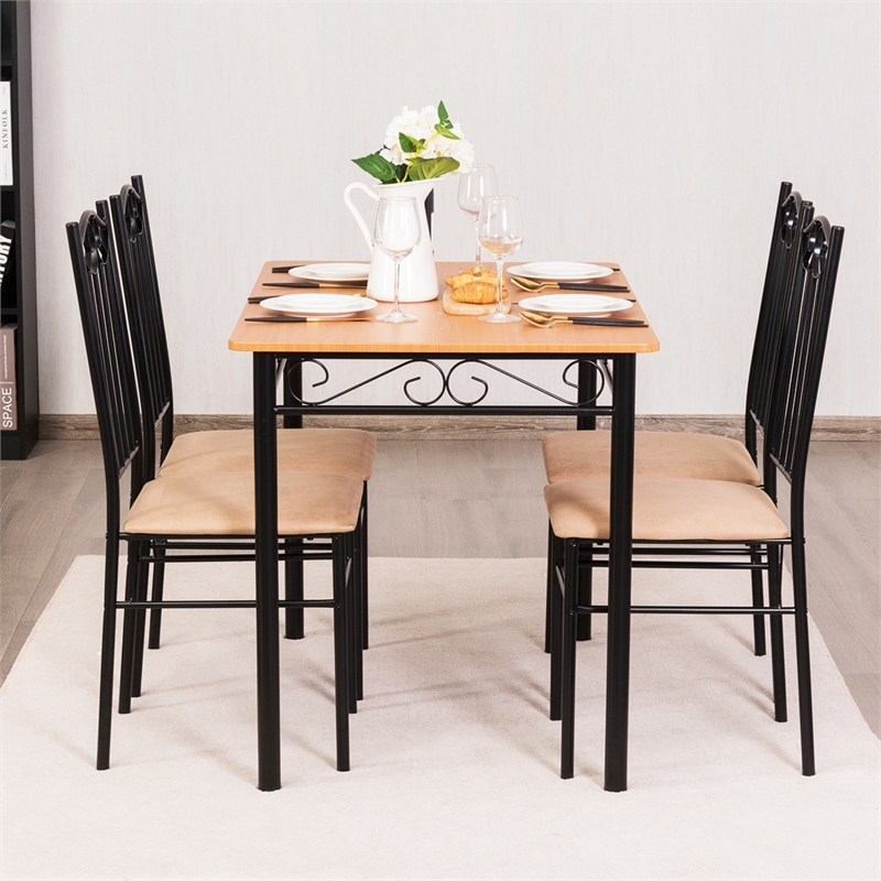 Pemberly Row 5Pc Dining Set Wood Metal Table & 4 Chairs Kitchen Furniture