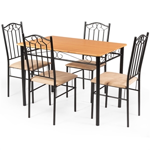 Pemberly Row 5Pc Dining Set Wood Metal Table & 4 Chairs Kitchen Furniture