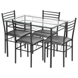 Pemberly Row 5 Piece Dining Set Glass Top Table and 4 Upholstered Chairs Black