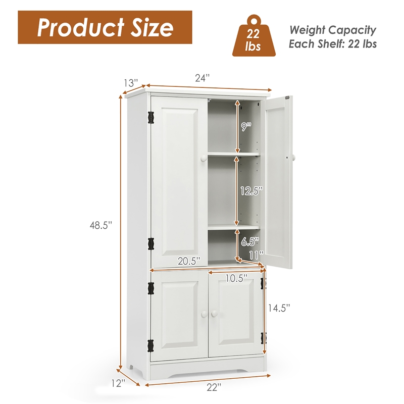 Pemberly Row Accent Floor Storage Cabinet W/ Adjustable Shelves Cream White