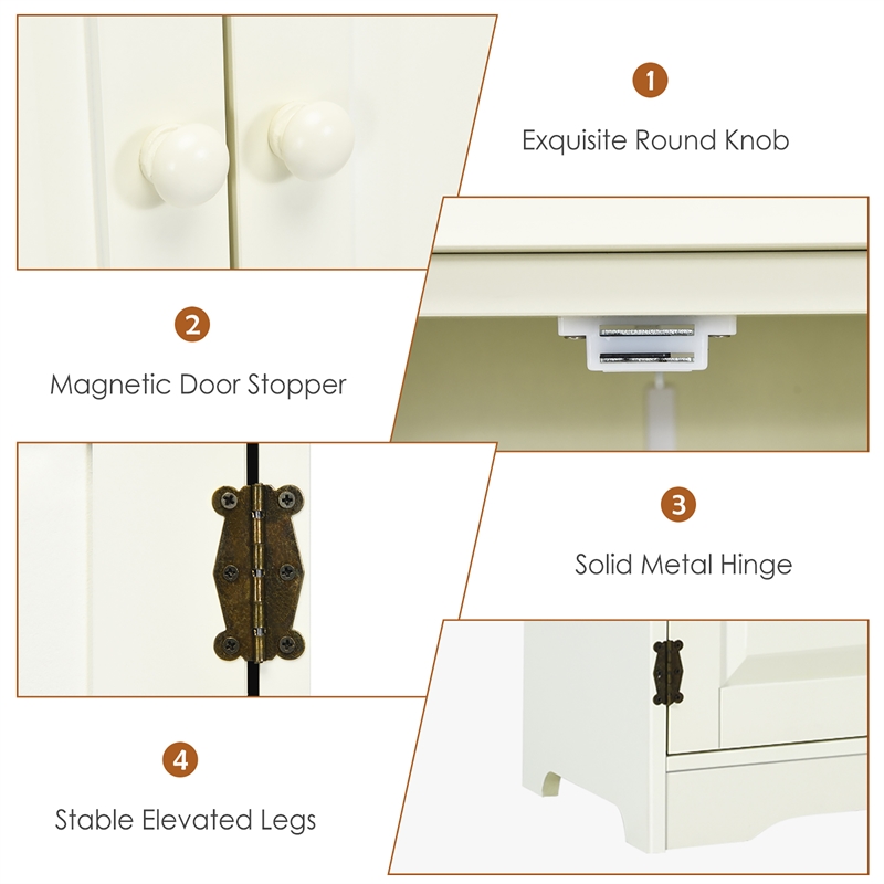 Pemberly Row Accent Floor Storage Cabinet W/ Adjustable Shelves Cream White