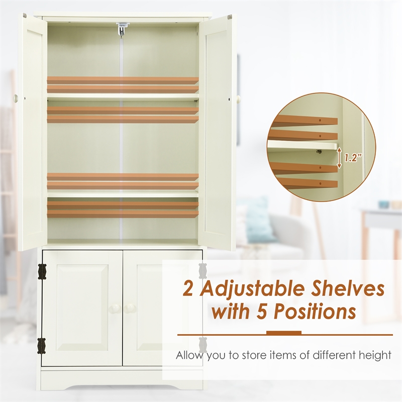 Pemberly Row Accent Floor Storage Cabinet W/ Adjustable Shelves Cream White