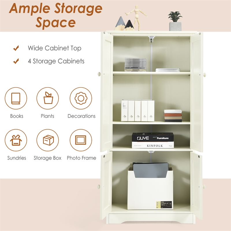 Pemberly Row Accent Floor Storage Cabinet W/ Adjustable Shelves Cream White