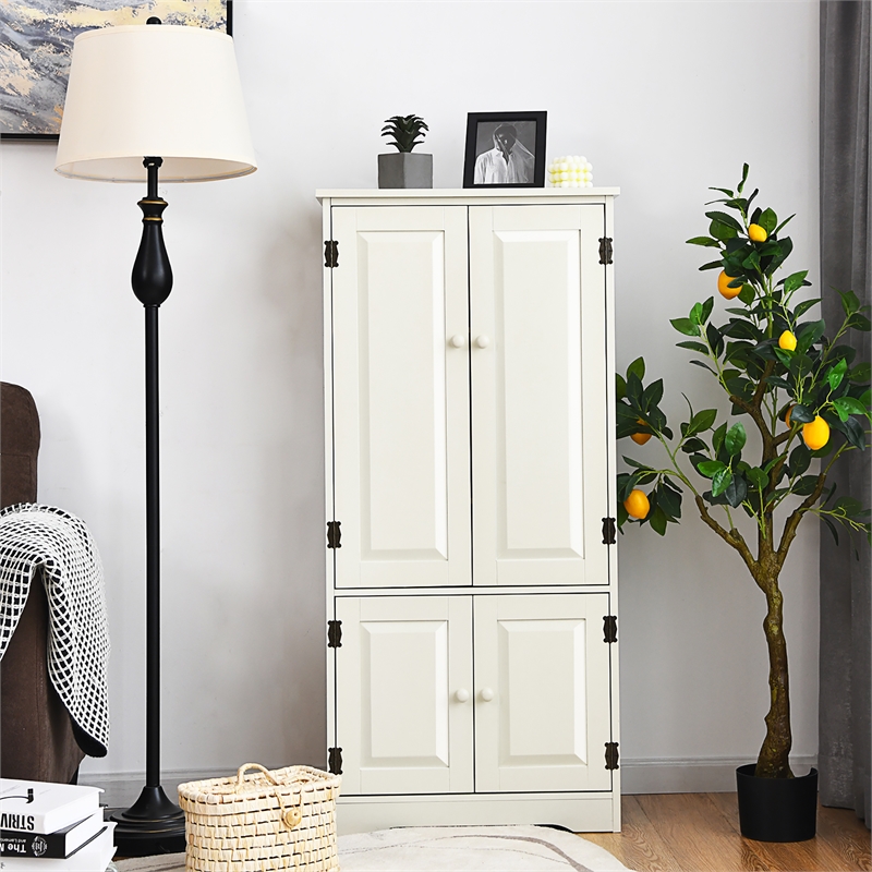 Pemberly Row Accent Floor Storage Cabinet W/ Adjustable Shelves Cream White