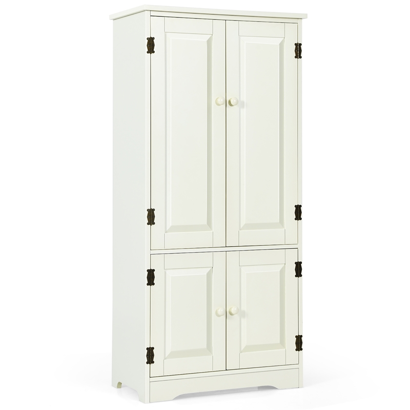 Pemberly Row Accent Floor Storage Cabinet W/ Adjustable Shelves Cream White