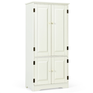 Pemberly Row Accent Floor Storage Cabinet W/ Adjustable Shelves Cream White