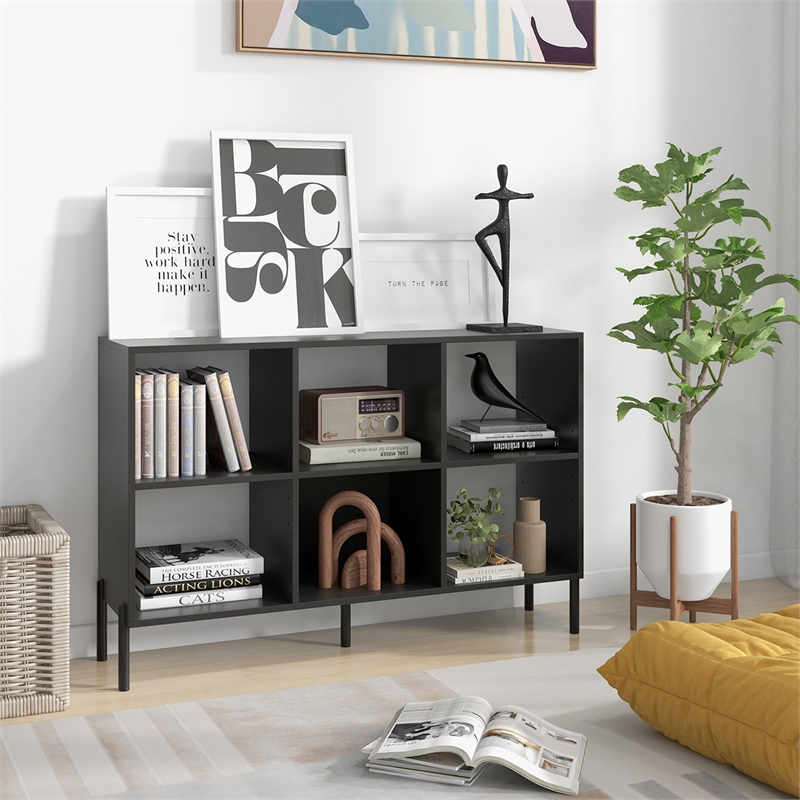 Pemberly Row 6 Cube Storage Shelf Organizer Bookcase Square Cubby Cabinet Black