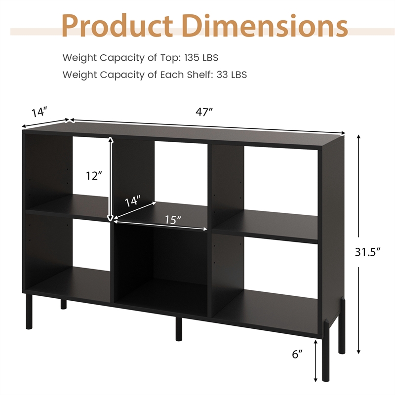 Pemberly Row 6 Cube Storage Shelf Organizer Bookcase Square Cubby Cabinet Black