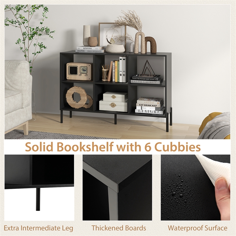 Pemberly Row 6 Cube Storage Shelf Organizer Bookcase Square Cubby Cabinet Black