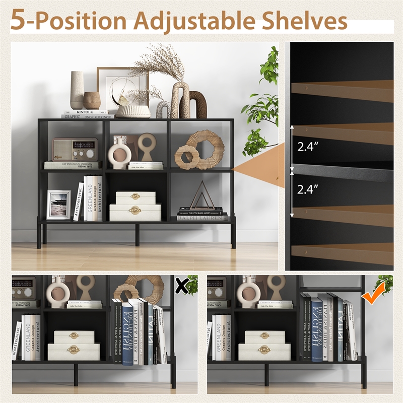 Pemberly Row 6 Cube Storage Shelf Organizer Bookcase Square Cubby Cabinet Black