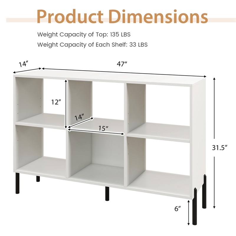 Pemberly Row 6 Cube Storage Shelf Organizer Bookcase Square Cubby Cabinet White