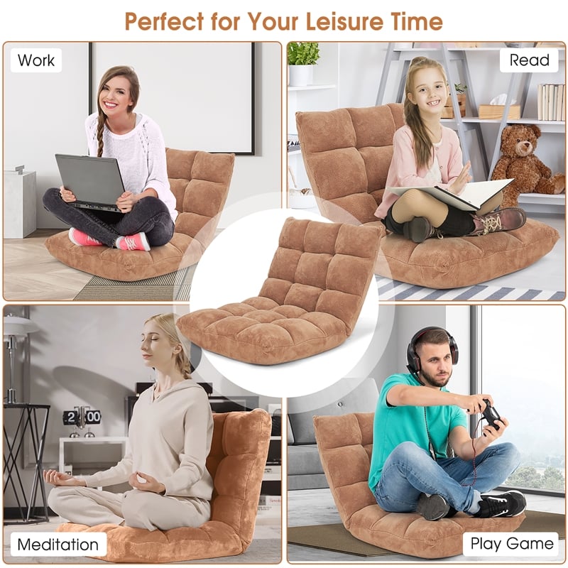 Pemberly Row 14 Position Floor Chair Folding Gaming Sofa Chair Cushioned Tan