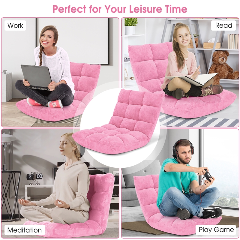 Pemberly Row 14 Position Floor Chair Folding Gaming Sofa Chair Cushioned Pink