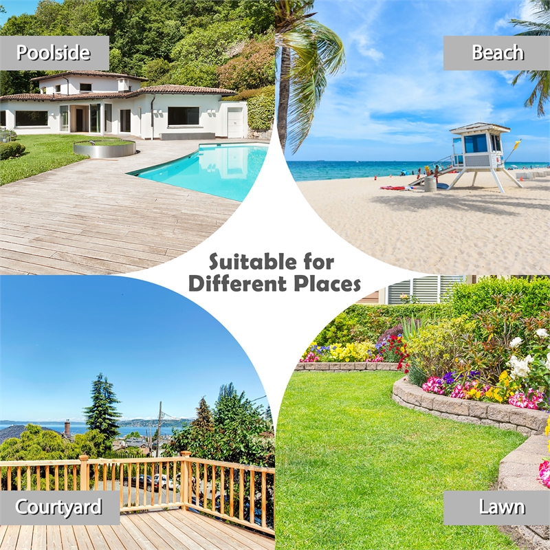 Pemberly Row Foldable Sun Shading Lounge Chair Adjustable Beach Recliner Black