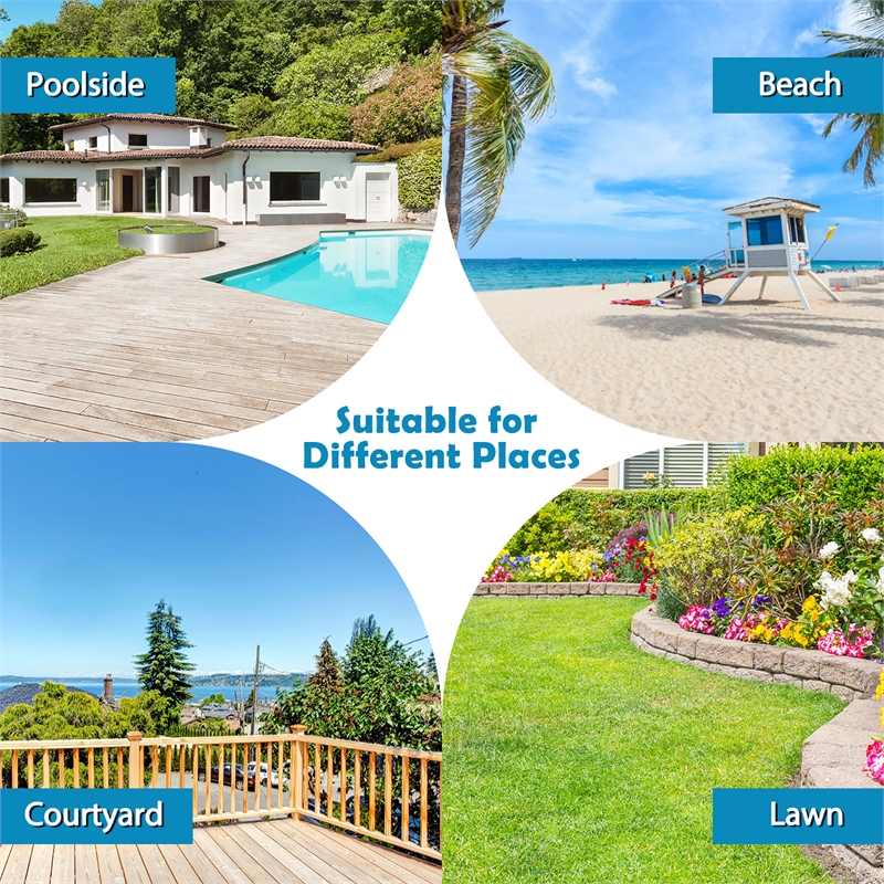 Pemberly Row Foldable Sun Shading Lounge Chair Adjustable Beach Recliner Beige