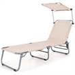Pemberly Row Foldable Sun Shading Lounge Chair Adjustable Beach Recliner Beige