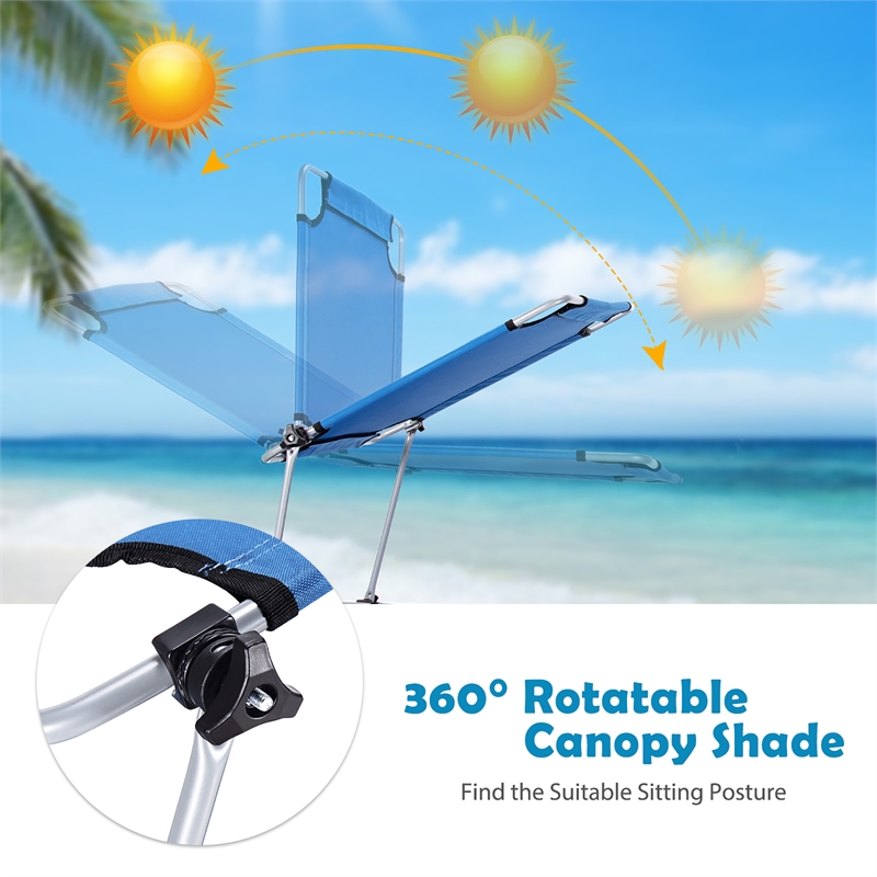 Pemberly Row Foldable Sun Shading Lounge Chair Adjustable Beach Recliner Blue