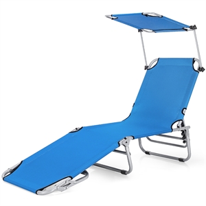 Pemberly Row Foldable Sun Shading Lounge Chair Adjustable Beach Recliner Blue