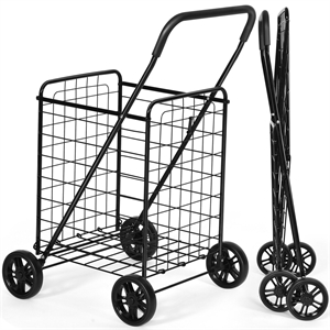 Pemberly Row Folding Shopping Cart Utility Trolley Portable For Grocery Black