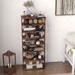 Pemberly Row 7 Tier Double Rows Shoe Rack Vertical Wooden Organizer Brown