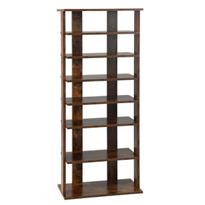 Pemberly Row 7 Tier Double Rows Shoe Rack Vertical Wooden Organizer Brown