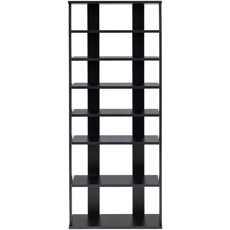 Pemberly Row 7 Tier Double Rows Shoe Rack Vertical Wooden Organizer Black