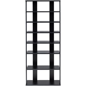 Pemberly Row 7 Tier Double Rows Shoe Rack Vertical Wooden Organizer Black