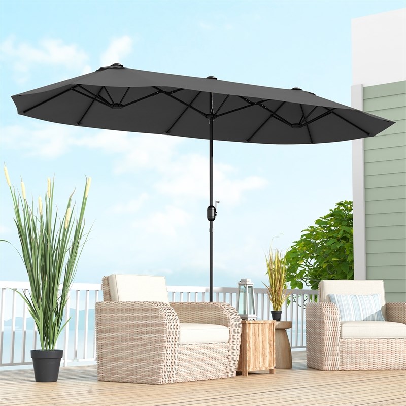Pemberly Row 13FT Double sided Patio Umbrella w/Crank Handle Umbrella Base Gray