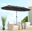 Pemberly Row 13FT Double sided Patio Umbrella w/Crank Handle Umbrella Base Gray