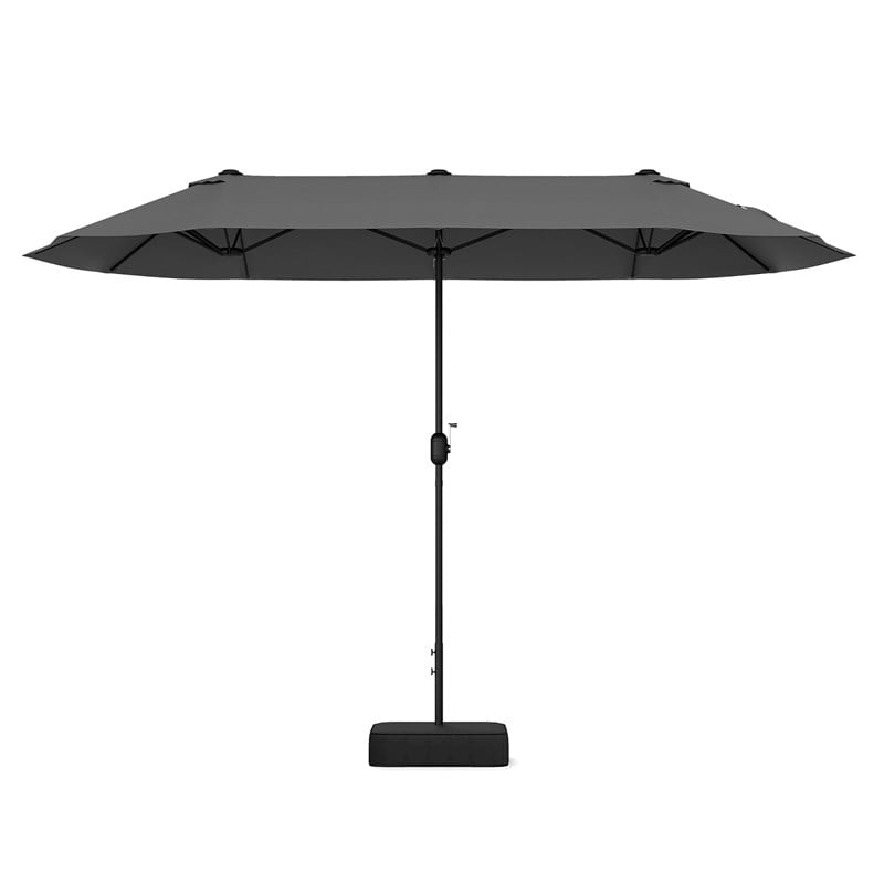 Pemberly Row 13FT Double sided Patio Umbrella w/Crank Handle Umbrella Base Gray