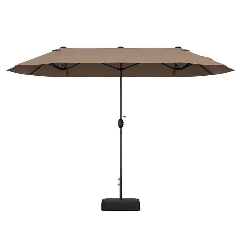 Pemberly Row 13FT Double sided Patio Umbrella w/Crank Handle Umbrella Base Tan