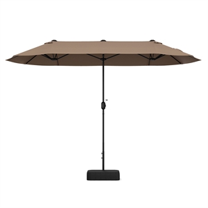 Pemberly Row 13FT Double sided Patio Umbrella w/Crank Handle Umbrella Base Tan