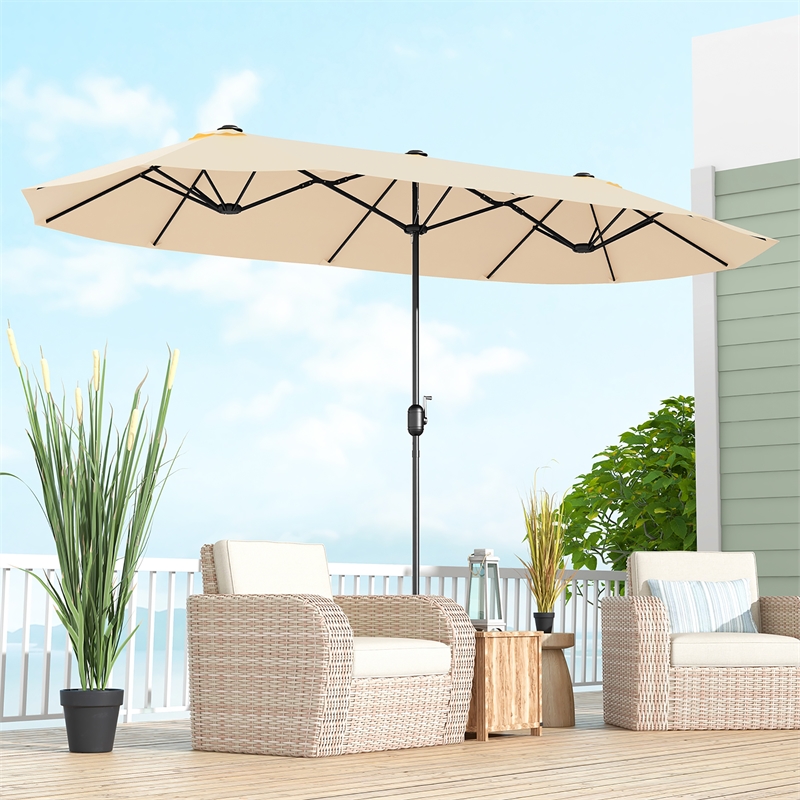 Pemberly Row 13FT Double sided Patio Umbrella w/Crank Handle Umbrella Base Beige