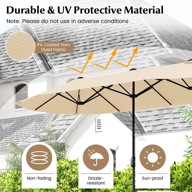 Pemberly Row 13FT Double sided Patio Umbrella w/Crank Handle Umbrella Base Beige