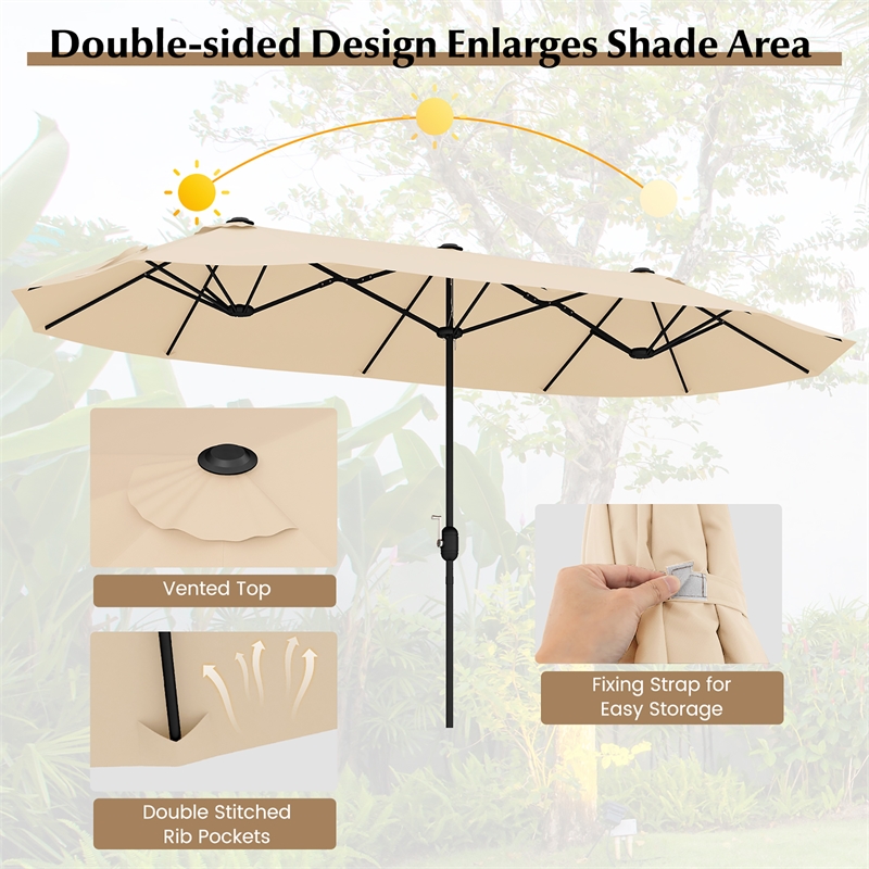 Pemberly Row 13FT Double sided Patio Umbrella w/Crank Handle Umbrella Base Beige