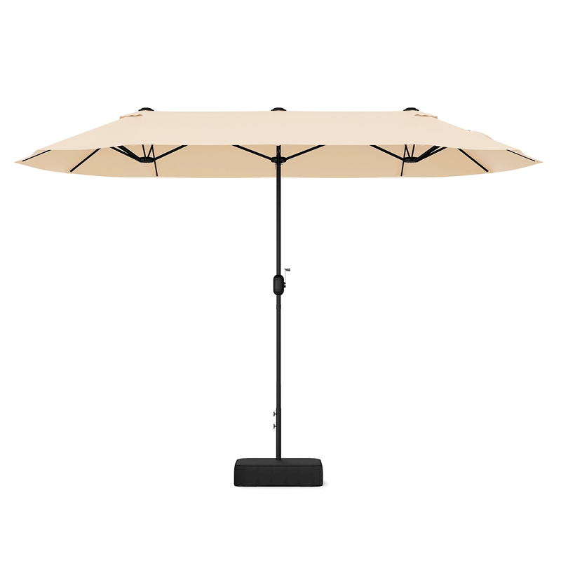 Pemberly Row 13FT Double sided Patio Umbrella w/Crank Handle Umbrella Base Beige