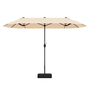 Pemberly Row 13FT Double sided Patio Umbrella w/Crank Handle Umbrella Base Beige