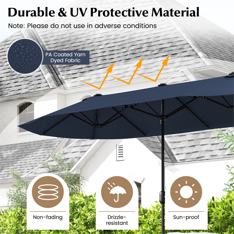 Pemberly Row 13FT Double sided Patio Umbrella w/Crank Handle Umbrella Base Navy
