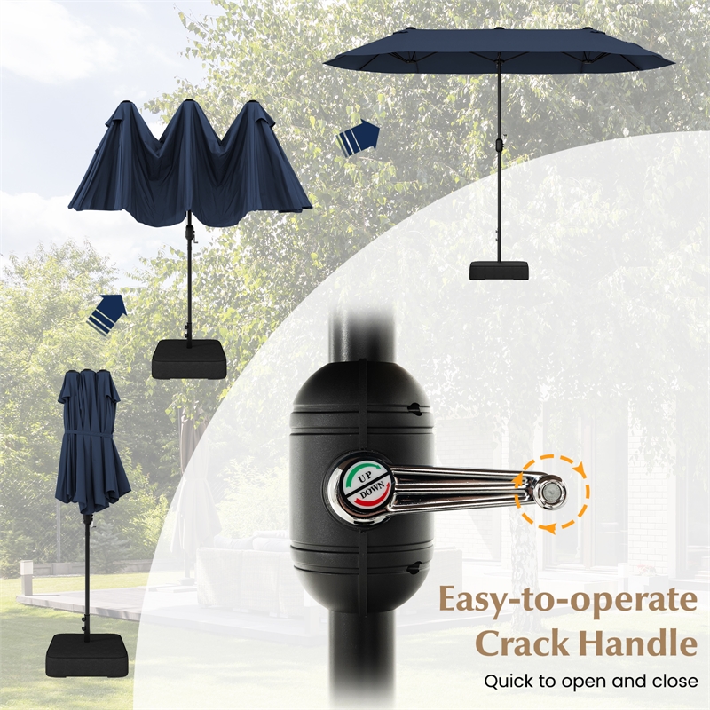 Pemberly Row 13FT Double sided Patio Umbrella w/Crank Handle Umbrella Base Navy