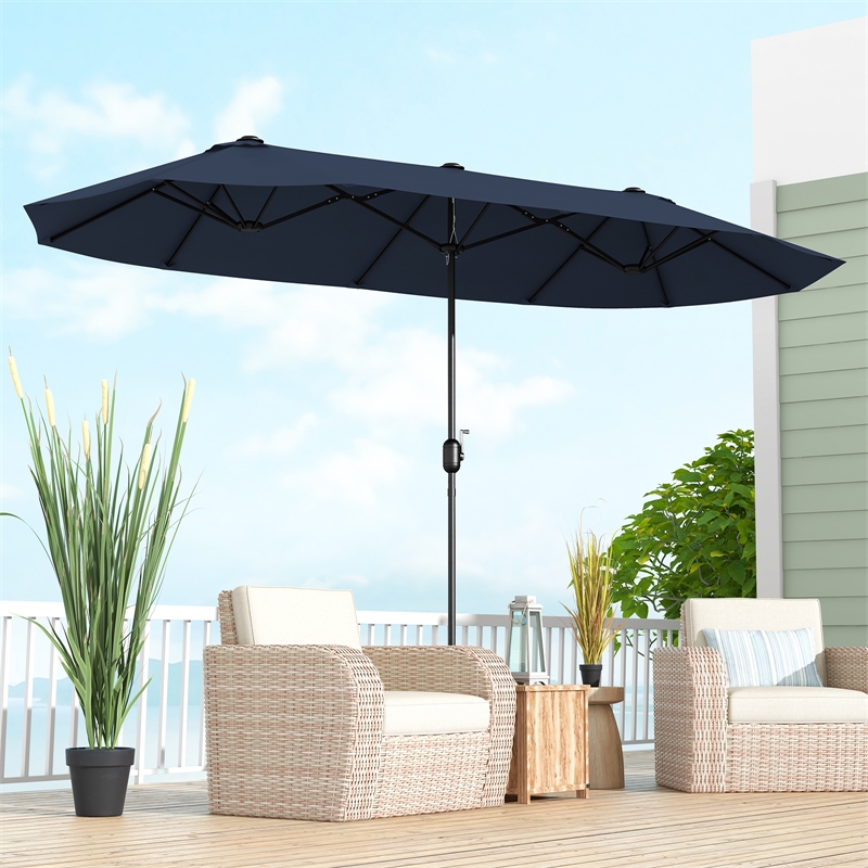 Pemberly Row 13FT Double sided Patio Umbrella w/Crank Handle Umbrella Base Navy