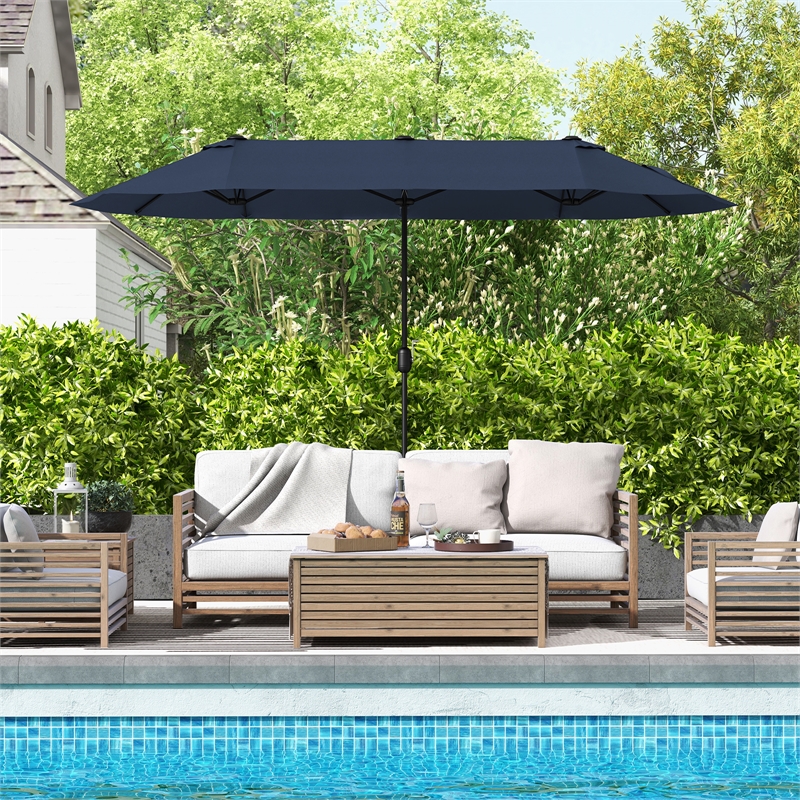 Pemberly Row 13FT Double sided Patio Umbrella w/Crank Handle Umbrella Base Navy