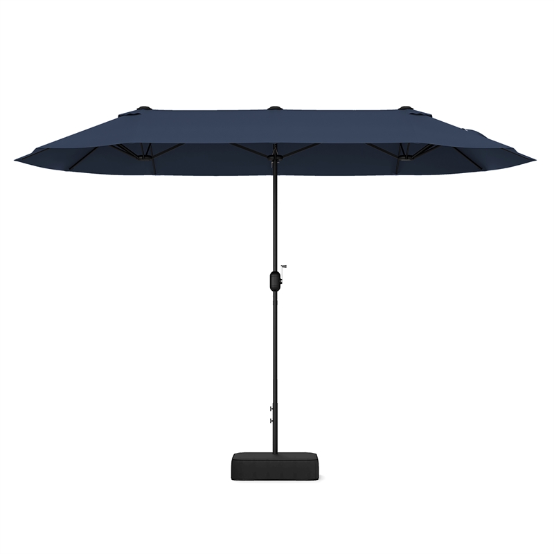 Pemberly Row 13FT Double sided Patio Umbrella w/Crank Handle Umbrella Base Navy