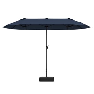 Pemberly Row 13FT Double sided Patio Umbrella w/Crank Handle Umbrella Base Navy