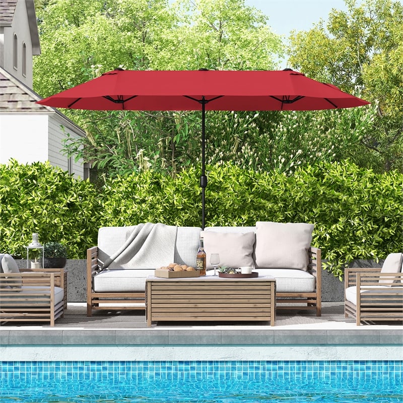 Pemberly Row 13FT Double sided Patio Umbrella w/Crank Handle Umbrella Base Wine