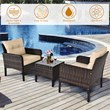 Pemberly Row 3PCS Outdoor Rattan Conversation Set Patio Garden Sofa Brown
