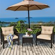 Pemberly Row 3PCS Outdoor Rattan Conversation Set Patio Garden Sofa Brown
